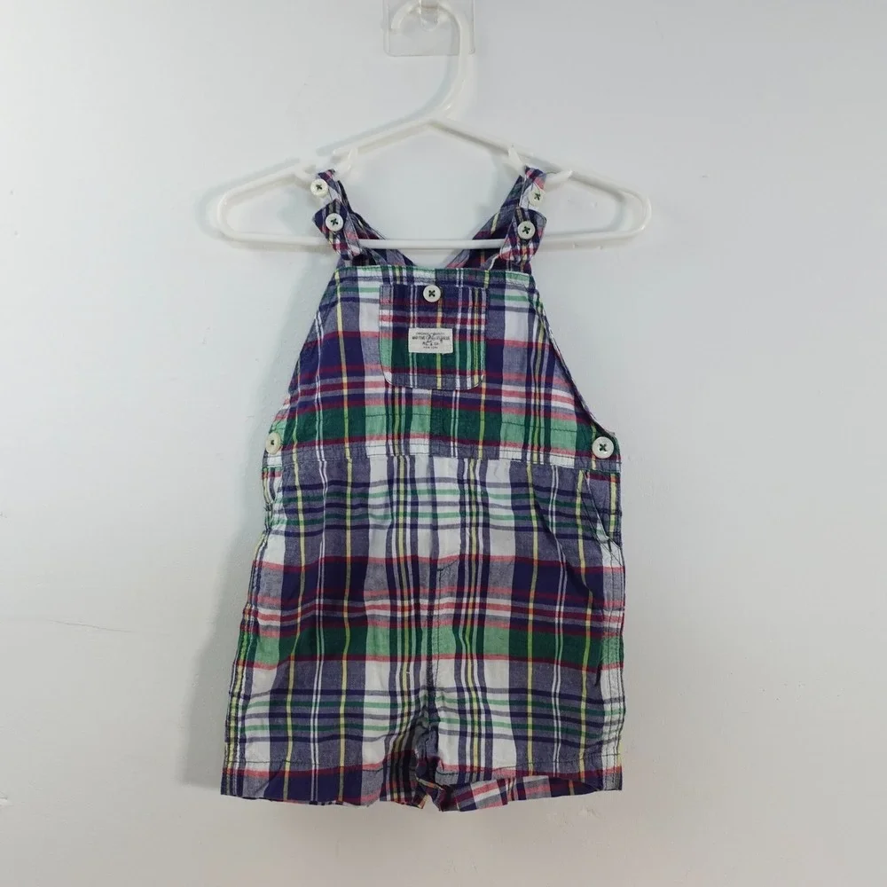 Ralph Lauren Overalls Baby 9M Blue Plaid Red Patchwork Madras Western‎ Summer